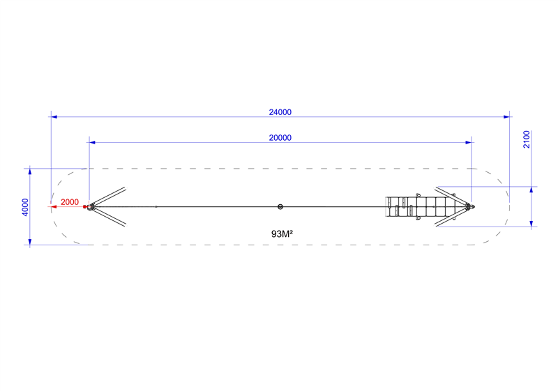 Technical render of a Zip Wire 1-Way (20M)
